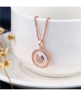 Female Vintage 585 Rose Gold Circle Pendant Necklaces For Women